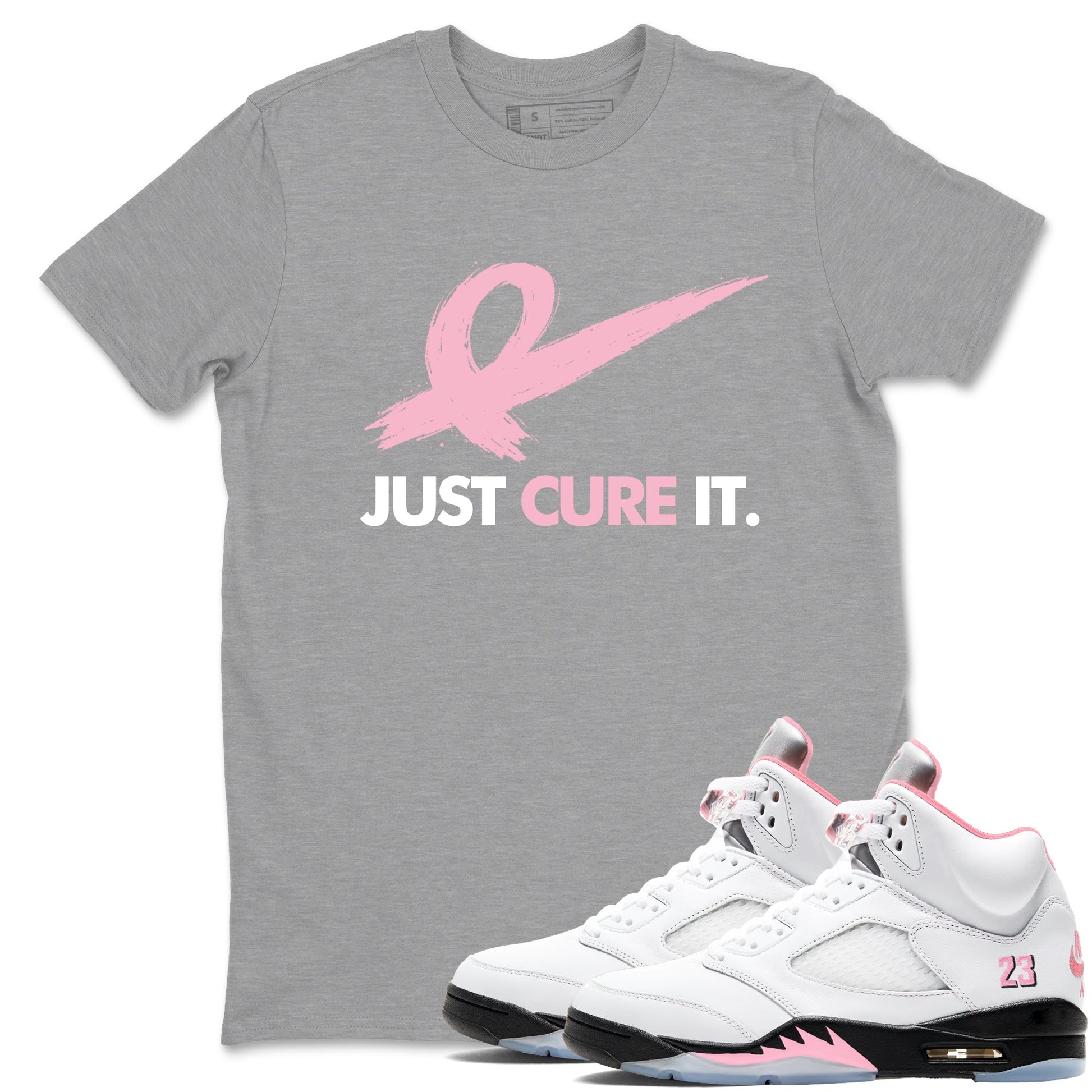 Sneaker Threads Sneaker Tees To Match Air Jordan 5 Medium Soft Pink Just Cure It Graphic Tee Heather Grey 1. Perfect for Jordan releases 2025 colorways. breast cancer awareness.