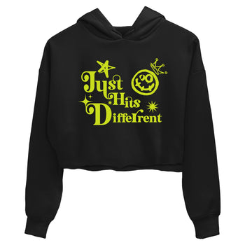 Foams One Black Volt shirts to match jordans Just Hits Different sneaker match tees Air Foamposite One Black and Volt match shoes to clothes SNRT Sneaker Tees unisex cotton Black 2 crop tee