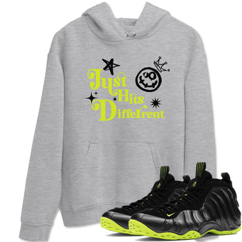 Foams One Black Volt shirts to match jordans Just Hits Different sneaker match tees Air Foamposite One Black and Volt match shoes to clothes SNRT Sneaker Tees unisex cotton Heather Grey 1 shirts