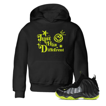 Foams One Black Volt shirts to match jordans Just Hits Different sneaker match tees Air Foamposite One Black and Volt match shoes to clothes SNRT Sneaker Tees Youth Baby Black 1 tee