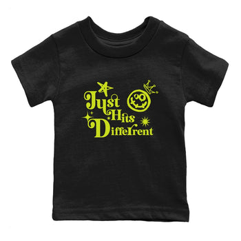Foams One Black Volt shirts to match jordans Just Hits Different sneaker match tees Air Foamposite One Black and Volt match shoes to clothes SNRT Sneaker Tees Youth Baby Black 2 tee