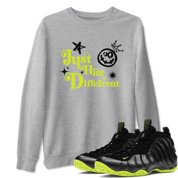 Foams One Black Volt shirts to match jordans Just Hits Different sneaker match tees Air Foamposite One Black and Volt match shoes to clothes SNRT Sneaker Tees unisex cotton Heather Grey 1 shirts
