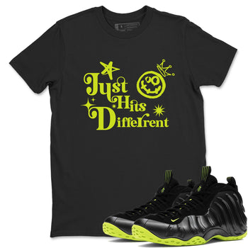 Foams One Black Volt shirts to match jordans Just Hits Different sneaker match tees Air Foamposite One Black and Volt match shoes to clothes SNRT Sneaker Tees unisex cotton Black 1 shirts