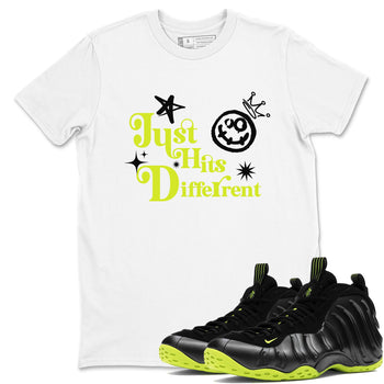 Foams One Black Volt shirts to match jordans Just Hits Different sneaker match tees Air Foamposite One Black and Volt match shoes to clothes SNRT Sneaker Tees unisex cotton White 1 shirts