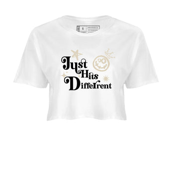 Sneaker Threads – Sneaker Tees To Match Air Foamposite One Pearl – Just Hits Different Crop Tee White 2. Perfect for Jordan releases 2025 colorways.