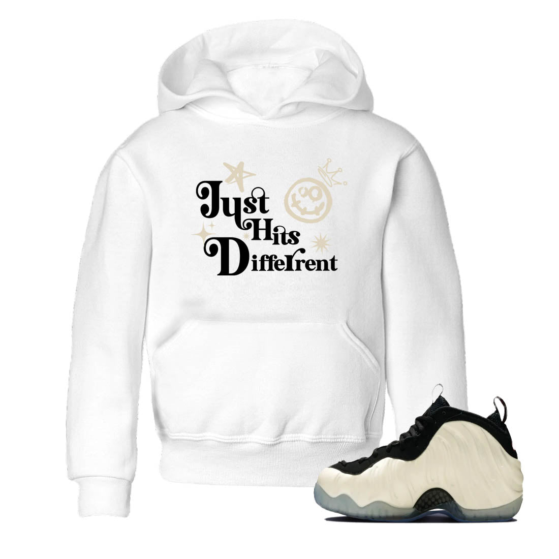 Sneaker Threads – Sneaker Tees To Match Air Foamposite One Pearl – Just Hits Different Youth Graphic Tee White 1. Perfect for Jordan releases 2025 colorways.