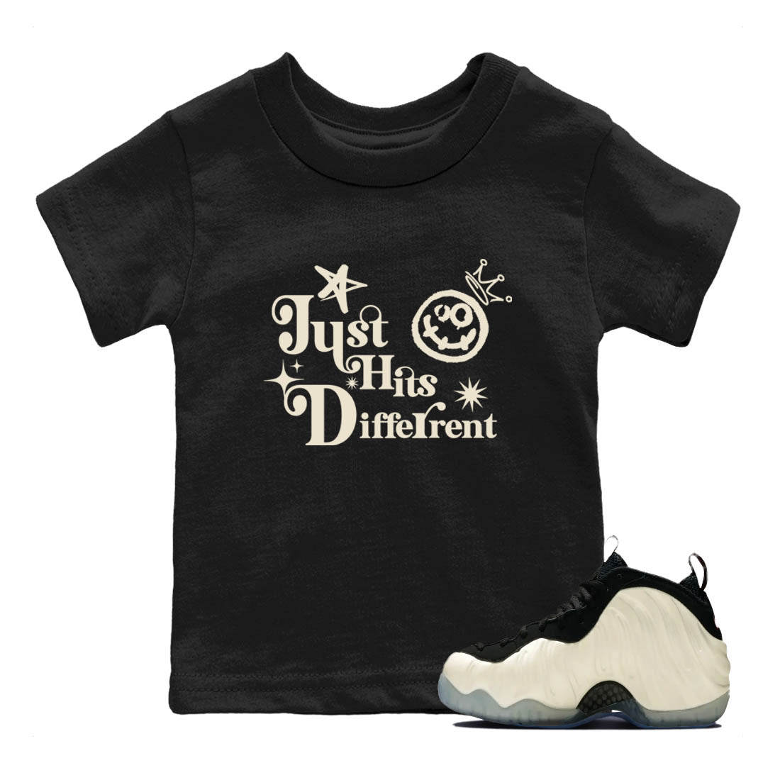 Sneaker Threads – Sneaker Tees To Match Air Foamposite One Pearl – Just Hits Different Youth Graphic Tee Black 1. Perfect for Jordan releases 2025 colorways.