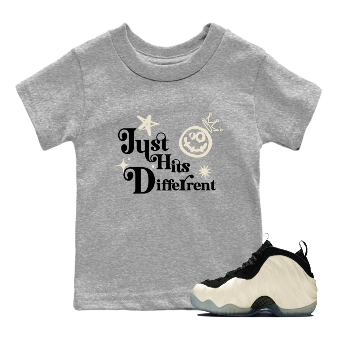 Sneaker Threads – Sneaker Tees To Match Air Foamposite One Pearl – Just Hits Different Youth Graphic Tee Heather Grey 1. Perfect for Jordan releases 2025 colorways.