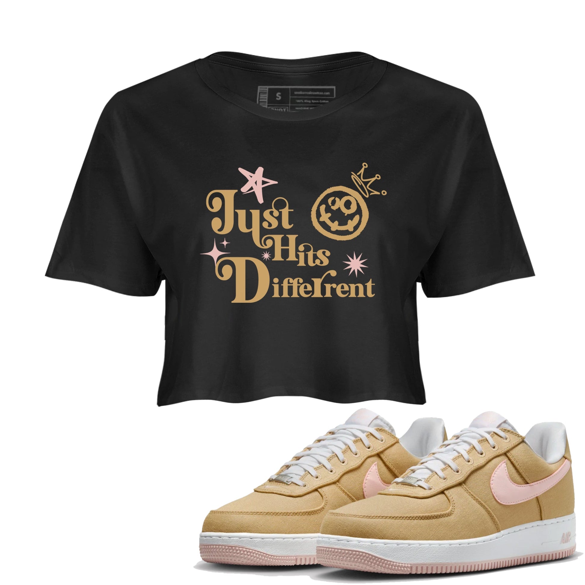 AF1 Linen shirts to match jordans Just Hits Different sneaker match tees Air Force 1 Linen match shoes to clothes SNRT Sneaker Tees unisex cotton Black 1 crop tee