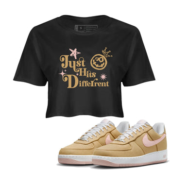 AF1 Linen shirts to match jordans Just Hits Different sneaker match tees Air Force 1 Linen match shoes to clothes SNRT Sneaker Tees unisex cotton Black 1 crop tee