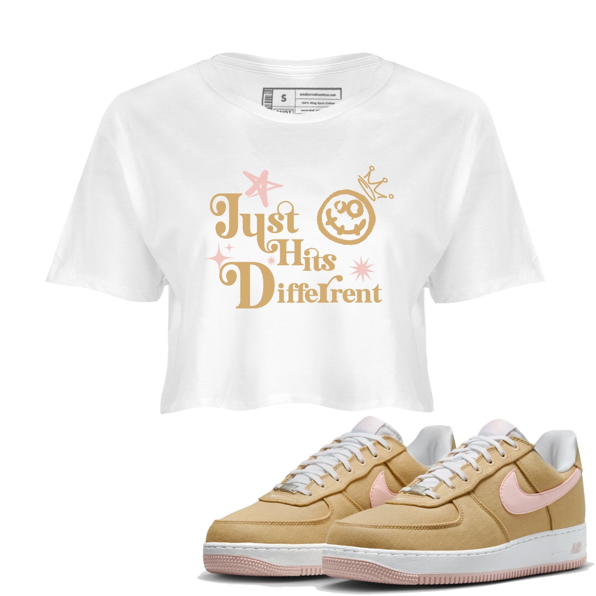 AF1 Linen shirts to match jordans Just Hits Different sneaker match tees Air Force 1 Linen match shoes to clothes SNRT Sneaker Tees unisex cotton White 1 crop tee