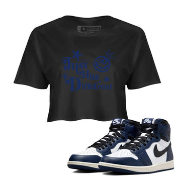 1s Midnight Navy shirts to match jordans Just Hits Different sneaker match tees Air Jordan 1 Midnight Navy match shoes to clothes SNRT Sneaker Tees unisex cotton Black 1 crop tee