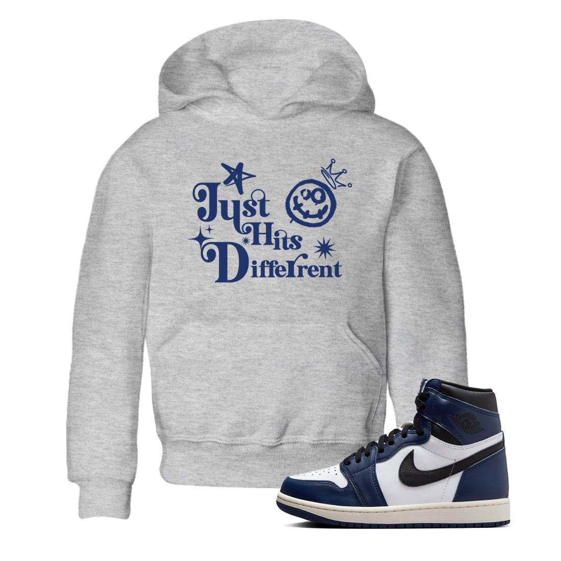 1s Midnight Navy shirts to match jordans Just Hits Different sneaker match tees Air Jordan 1 Midnight Navy match shoes to clothes SNRT Sneaker Tees Youth Baby Heather Grey 1 tee