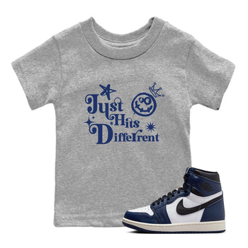 1s Midnight Navy shirts to match jordans Just Hits Different sneaker match tees Air Jordan 1 Midnight Navy match shoes to clothes SNRT Sneaker Tees Youth Baby Heather Grey 1 tee