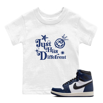 1s Midnight Navy shirts to match jordans Just Hits Different sneaker match tees Air Jordan 1 Midnight Navy match shoes to clothes SNRT Sneaker Tees Youth Baby White 1 tee