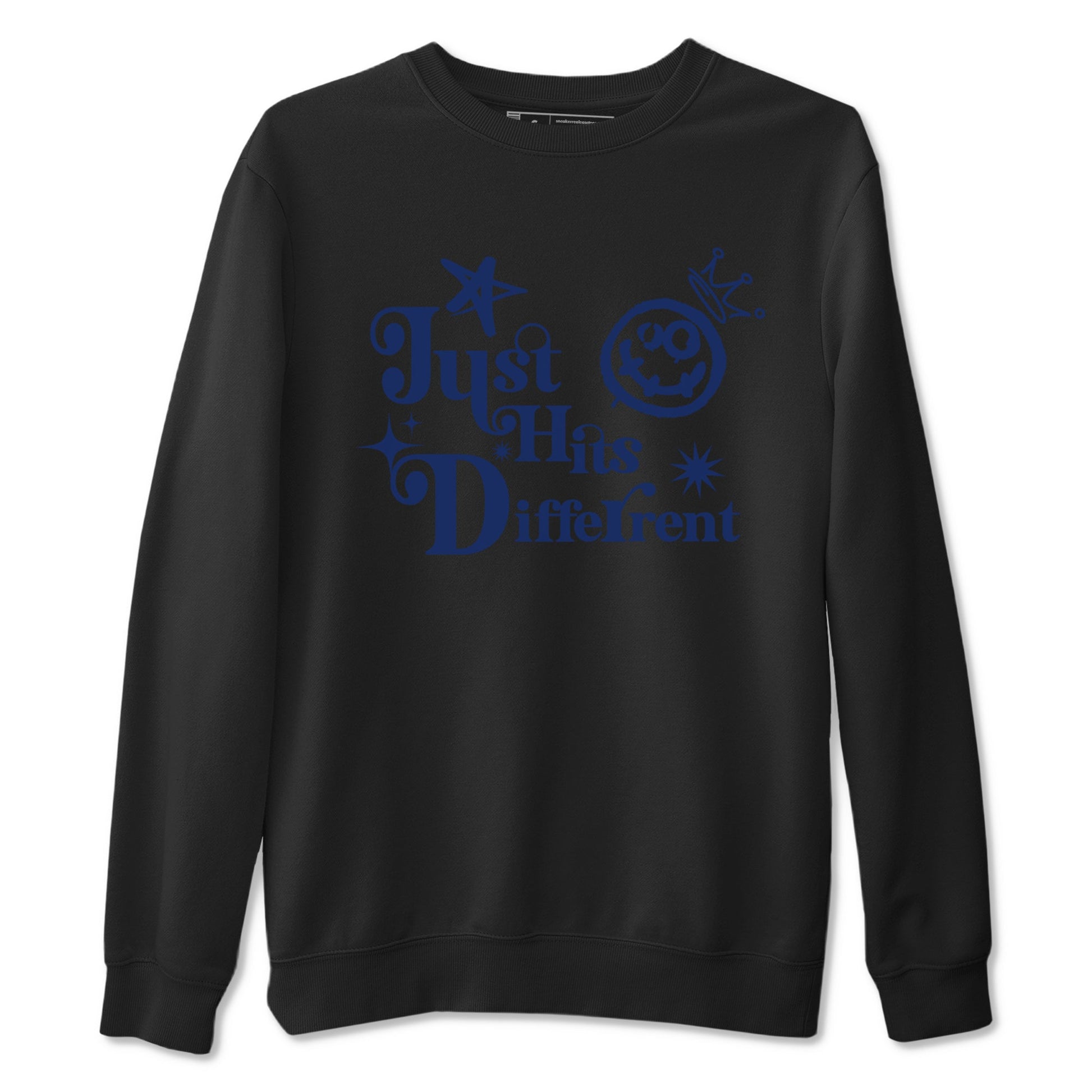 1s Midnight Navy shirts to match jordans Just Hits Different sneaker match tees Air Jordan 1 Midnight Navy match shoes to clothes SNRT Sneaker Tees unisex cotton Black 2 shirts