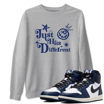 1s Midnight Navy shirts to match jordans Just Hits Different sneaker match tees Air Jordan 1 Midnight Navy match shoes to clothes SNRT Sneaker Tees unisex cotton Heather Grey 1 shirts