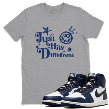 1s Midnight Navy shirts to match jordans Just Hits Different sneaker match tees Air Jordan 1 Midnight Navy match shoes to clothes SNRT Sneaker Tees unisex cotton Heather Grey 1 shirts