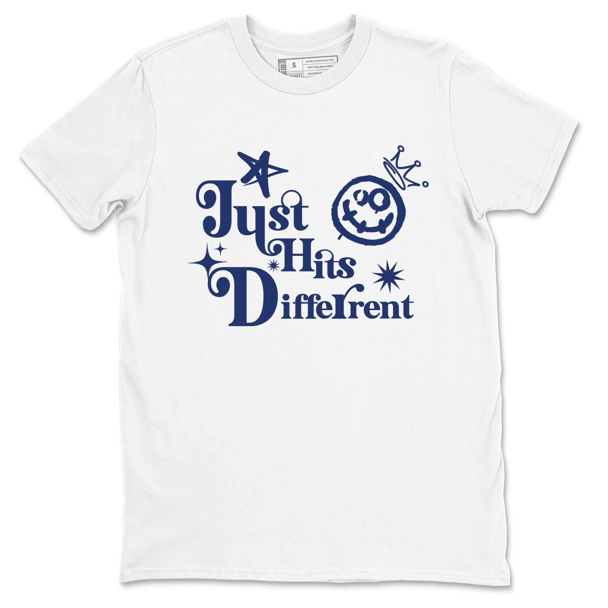 1s Midnight Navy shirts to match jordans Just Hits Different sneaker match tees Air Jordan 1 Midnight Navy match shoes to clothes SNRT Sneaker Tees unisex cotton White 2 shirts