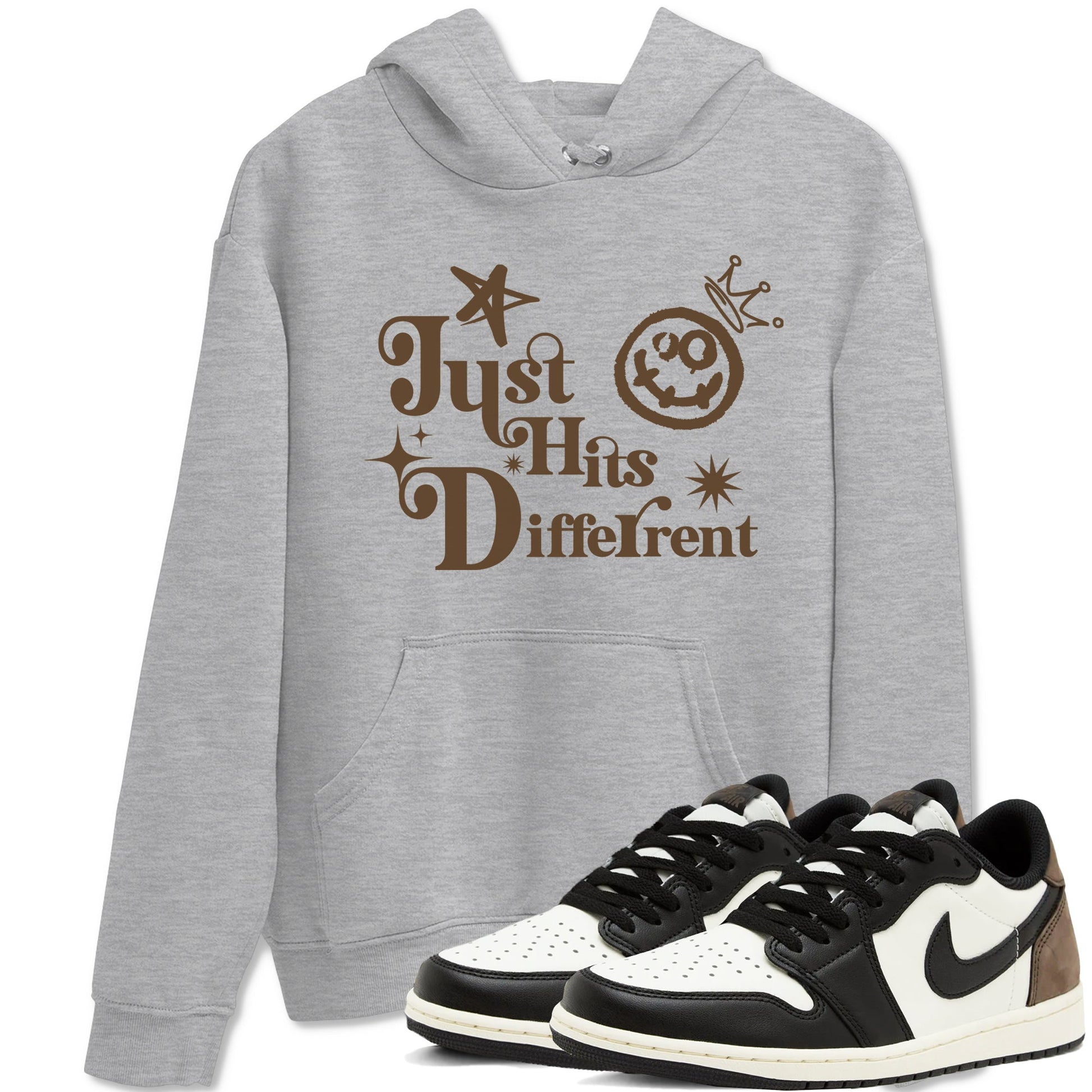1s Mocha shirts to match jordans Just Hits Different sneaker match tees Air Jordan 1 Mocha match shoes to clothes SNRT Sneaker Tees unisex cotton Heather Grey 1 shirts