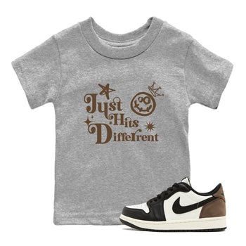 1s Mocha shirts to match jordans Just Hits Different sneaker match tees Air Jordan 1 Mocha match shoes to clothes SNRT Sneaker Tees Youth Baby Heather Grey 1 tee