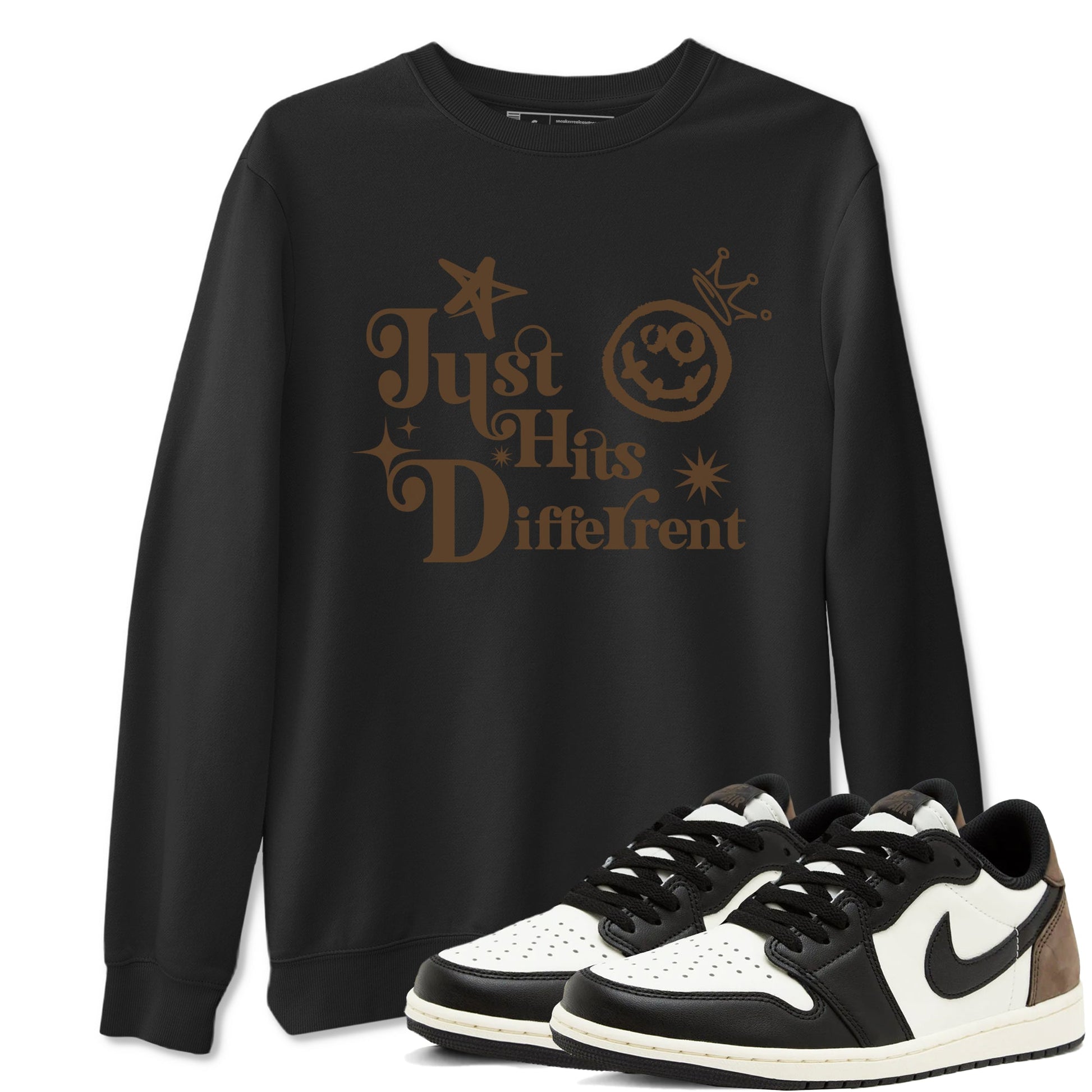 1s Mocha shirts to match jordans Just Hits Different sneaker match tees Air Jordan 1 Mocha match shoes to clothes SNRT Sneaker Tees unisex cotton Black 1 shirts