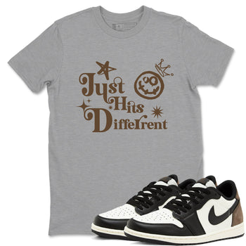 1s Mocha shirts to match jordans Just Hits Different sneaker match tees Air Jordan 1 Mocha match shoes to clothes SNRT Sneaker Tees unisex cotton Heather Grey 1 shirts
