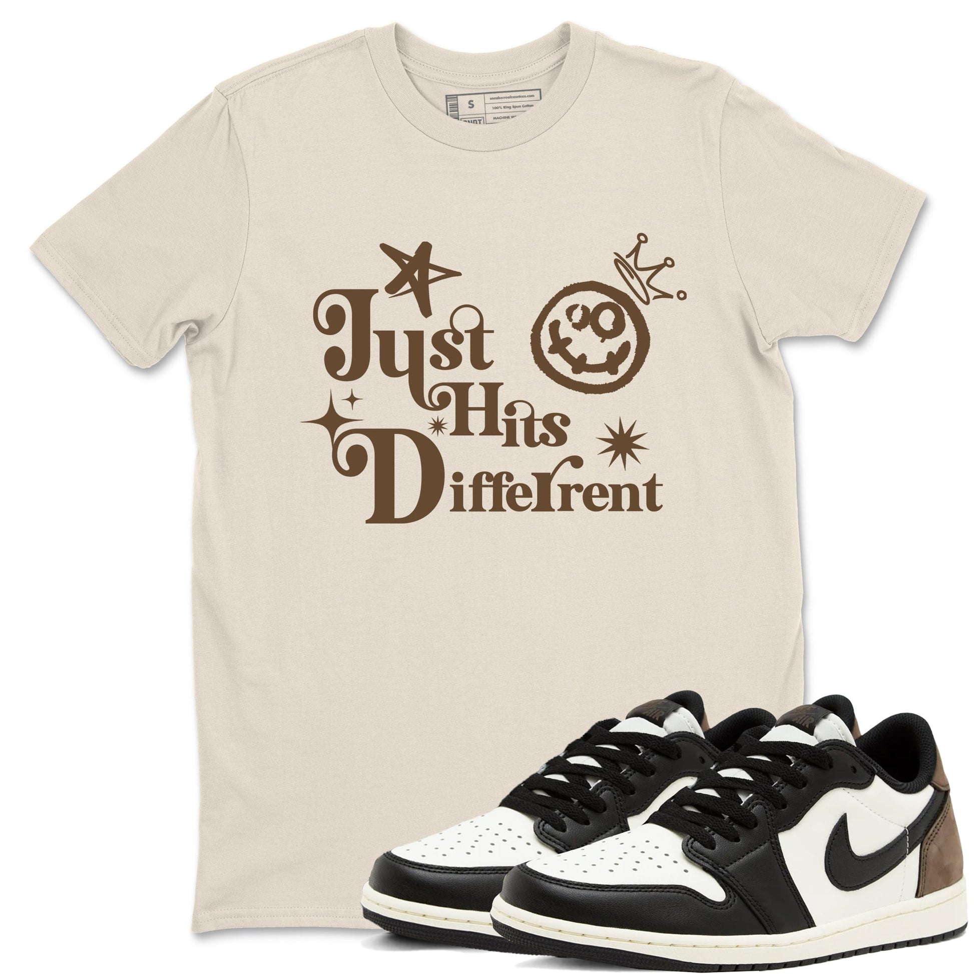 1s Mocha shirts to match jordans Just Hits Different sneaker match tees Air Jordan 1 Mocha match shoes to clothes SNRT Sneaker Tees unisex cotton Natural 1 shirts