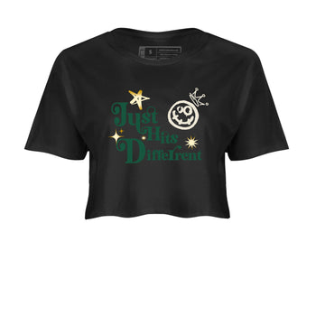 Sneaker Threads – Sneaker Tees To Match Air Jordan 1 Pro Green – Just Hits Different Crop Tee Black 2. Perfect for Jordan releases 2025 colorways.