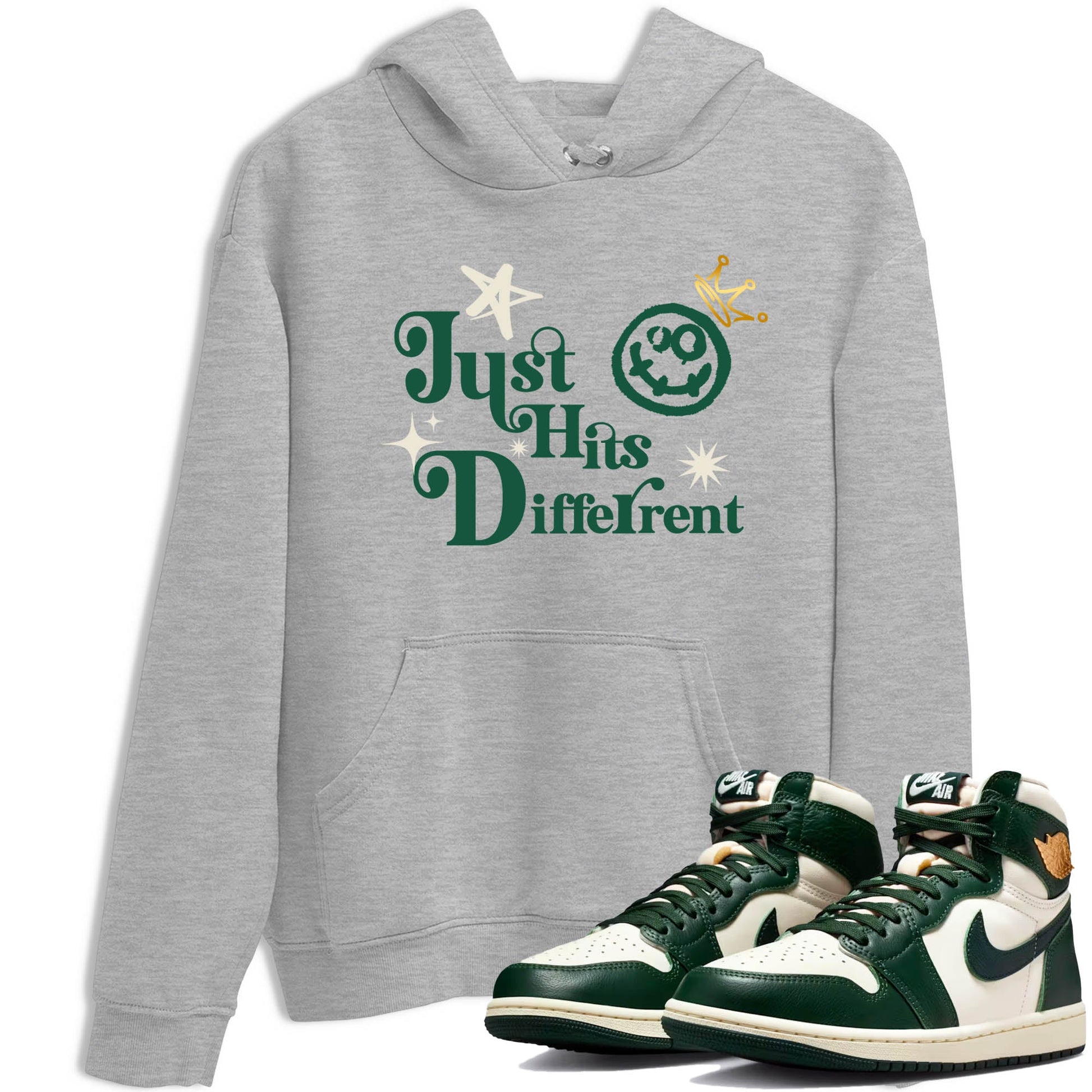 Sneaker Threads – Sneaker Tees To Match Air Jordan 1 Pro Green – Just Hits Different Graphic Tee Heather Grey 1. Perfect for Jordan releases 2025 colorways.