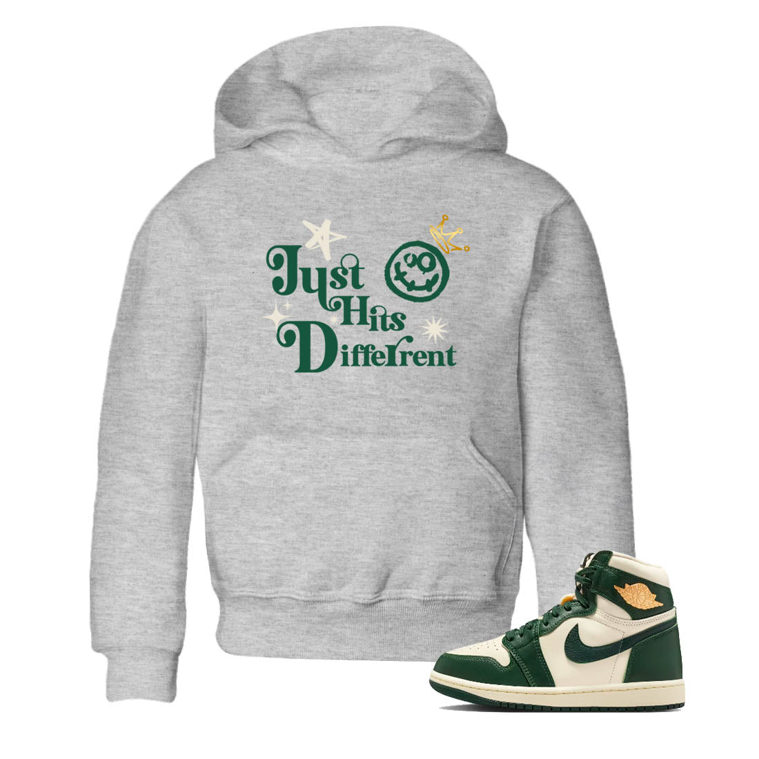 Sneaker Threads – Sneaker Tees To Match Air Jordan 1 Pro Green – Just Hits Different Youth Graphic Tee Heather Grey 1. Perfect for Jordan releases 2025 colorways.