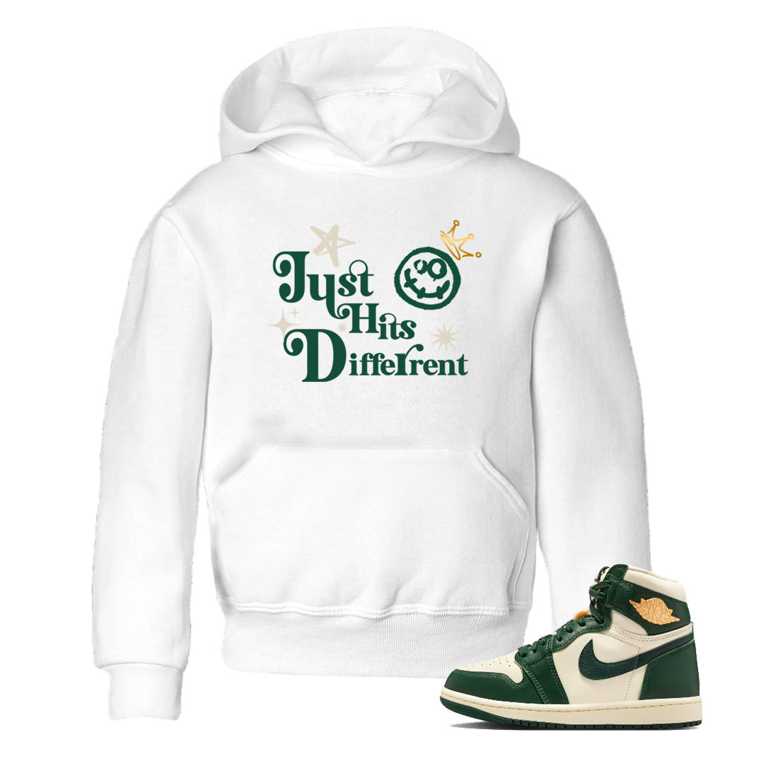 Sneaker Threads – Sneaker Tees To Match Air Jordan 1 Pro Green – Just Hits Different Youth Graphic Tee White 1. Perfect for Jordan releases 2025 colorways.