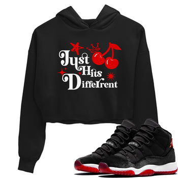 11s Bred Velvet shirts to match jordans Just Hits Different sneaker match tees Air Jordan 11 Retro Bred Velvet match shoes to clothes SNRT Sneaker Tees unisex cotton Black 1 crop tee