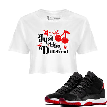11s Bred Velvet shirts to match jordans Just Hits Different sneaker match tees Air Jordan 11 Retro Bred Velvet match shoes to clothes SNRT Sneaker Tees unisex cotton White 1 crop tee