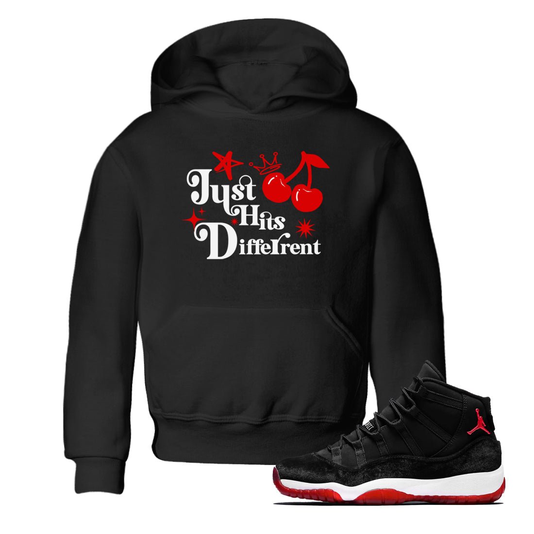 11s Bred Velvet shirts to match jordans Just Hits Different sneaker match tees Air Jordan 11 Retro Bred Velvet match shoes to clothes SNRT Sneaker Tees Youth Baby Black 1 tee