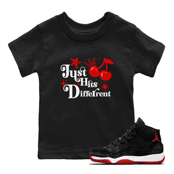 11s Bred Velvet shirts to match jordans Just Hits Different sneaker match tees Air Jordan 11 Retro Bred Velvet match shoes to clothes SNRT Sneaker Tees Youth Baby Black 1 tee