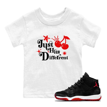11s Bred Velvet shirts to match jordans Just Hits Different sneaker match tees Air Jordan 11 Retro Bred Velvet match shoes to clothes SNRT Sneaker Tees Youth Baby White 1 tee