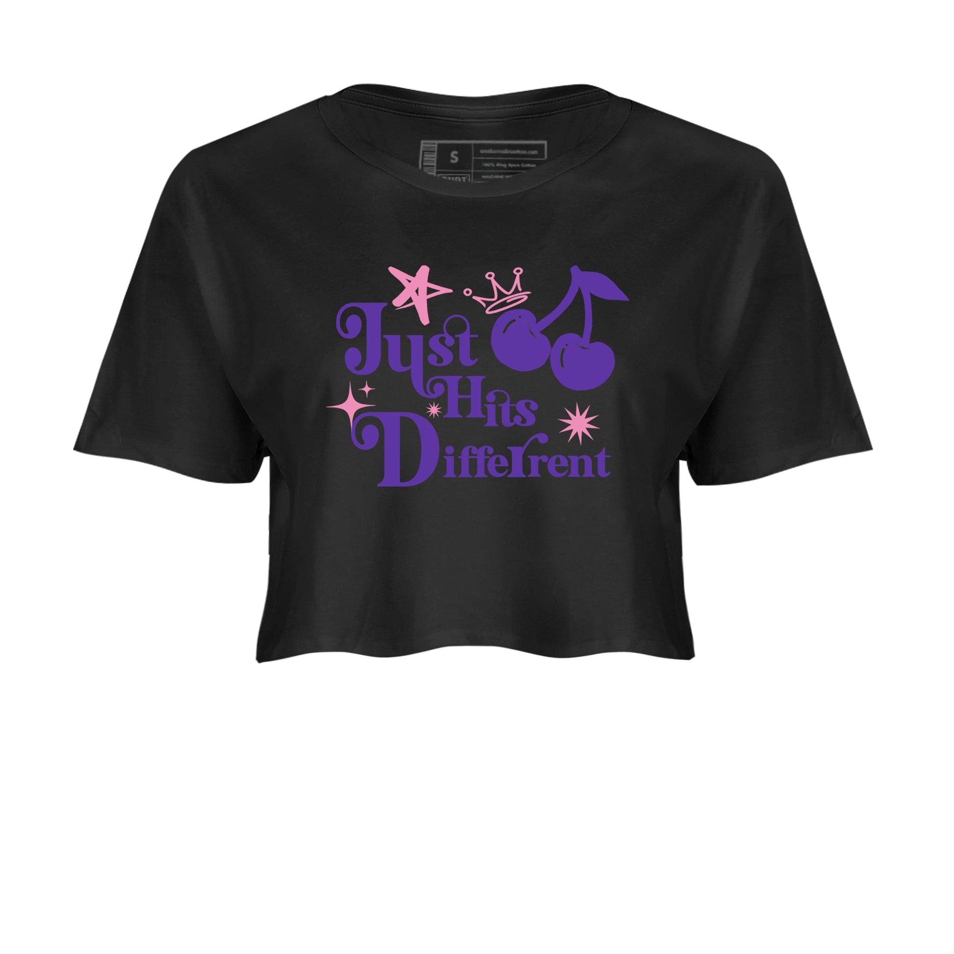 Sneaker match tees – Sneaker Tees To Match Air Jordan 11 Canyon Purple Shoes – Just Hits Different Crop T-Shirt Black 2