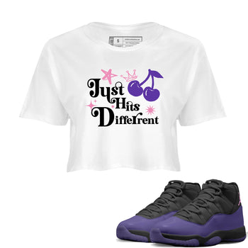 Sneaker match tees – Sneaker Tees To Match Air Jordan 11 Canyon Purple Shoes – Just Hits Different Crop T-Shirt White 1