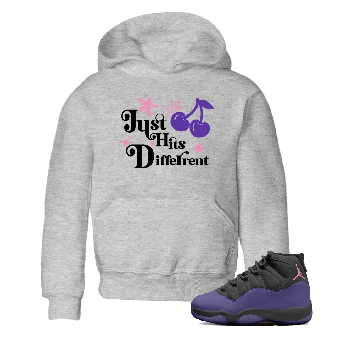 Sneaker match tees – Sneaker Tees To Match Air Jordan 11 Canyon Purple Shoes – Just Hits Different Kids T-Shirt Heather Grey 1