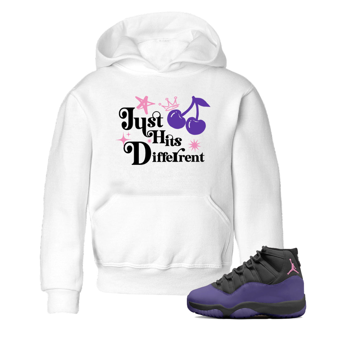 Sneaker match tees – Sneaker Tees To Match Air Jordan 11 Canyon Purple Shoes – Just Hits Different Kids T-Shirt White 1
