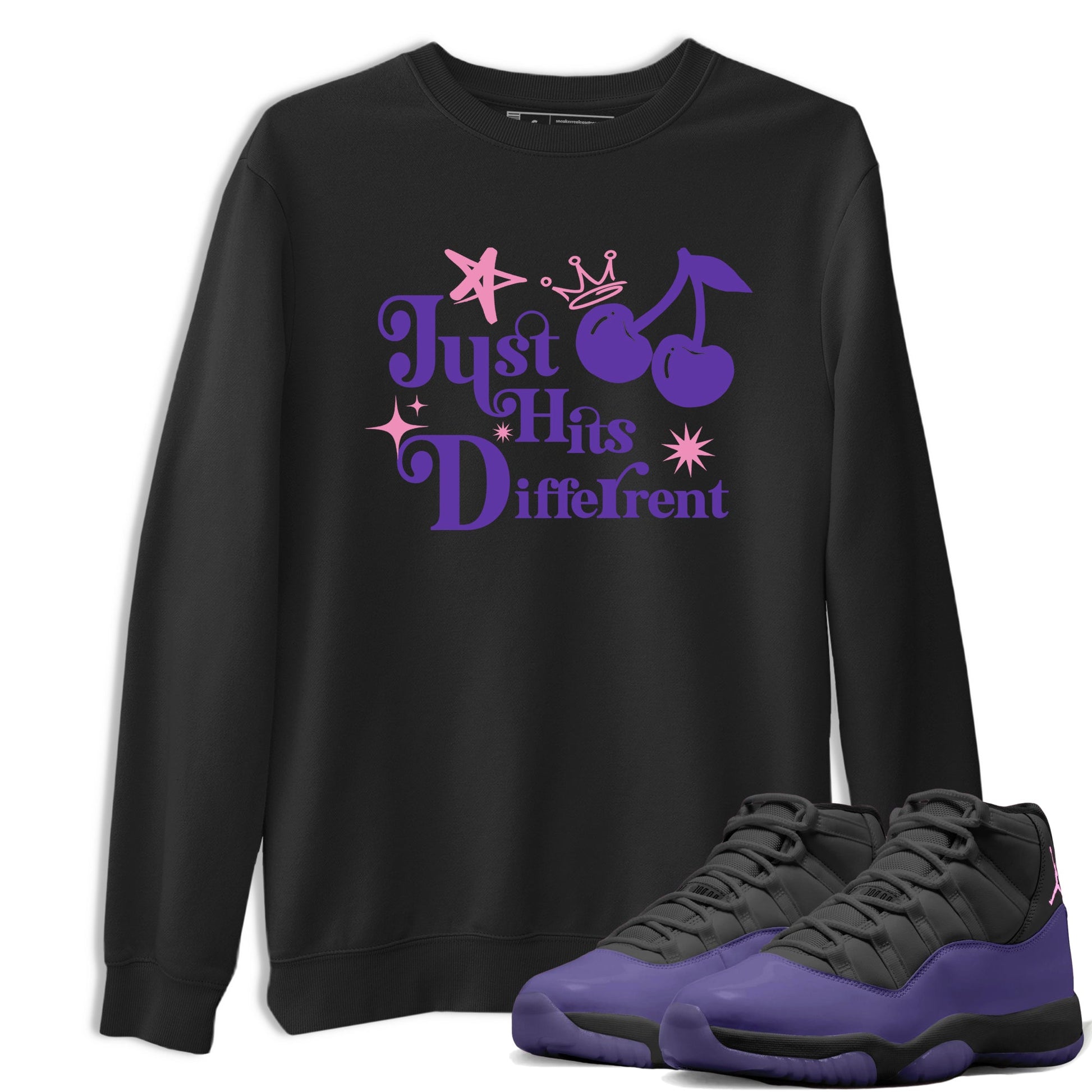 Sneaker match tees – Sneaker Tees To Match Air Jordan 11 Canyon Purple Shoes – Just Hits Different Tee Black 1