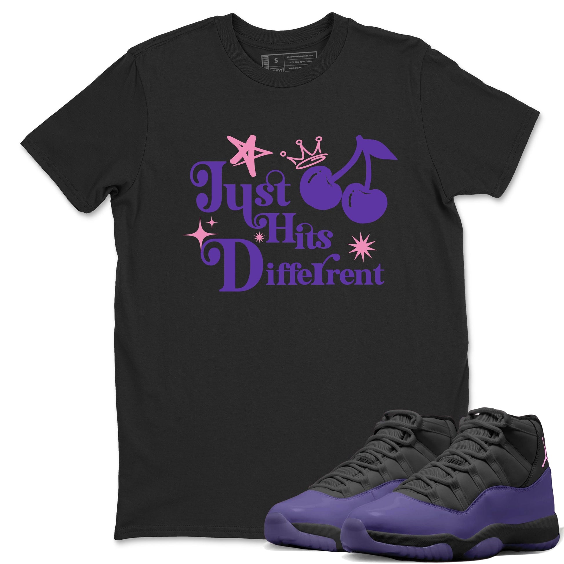 Sneaker match tees – Sneaker Tees To Match Air Jordan 11 Canyon Purple Shoes – Just Hits Different Tee Black 1
