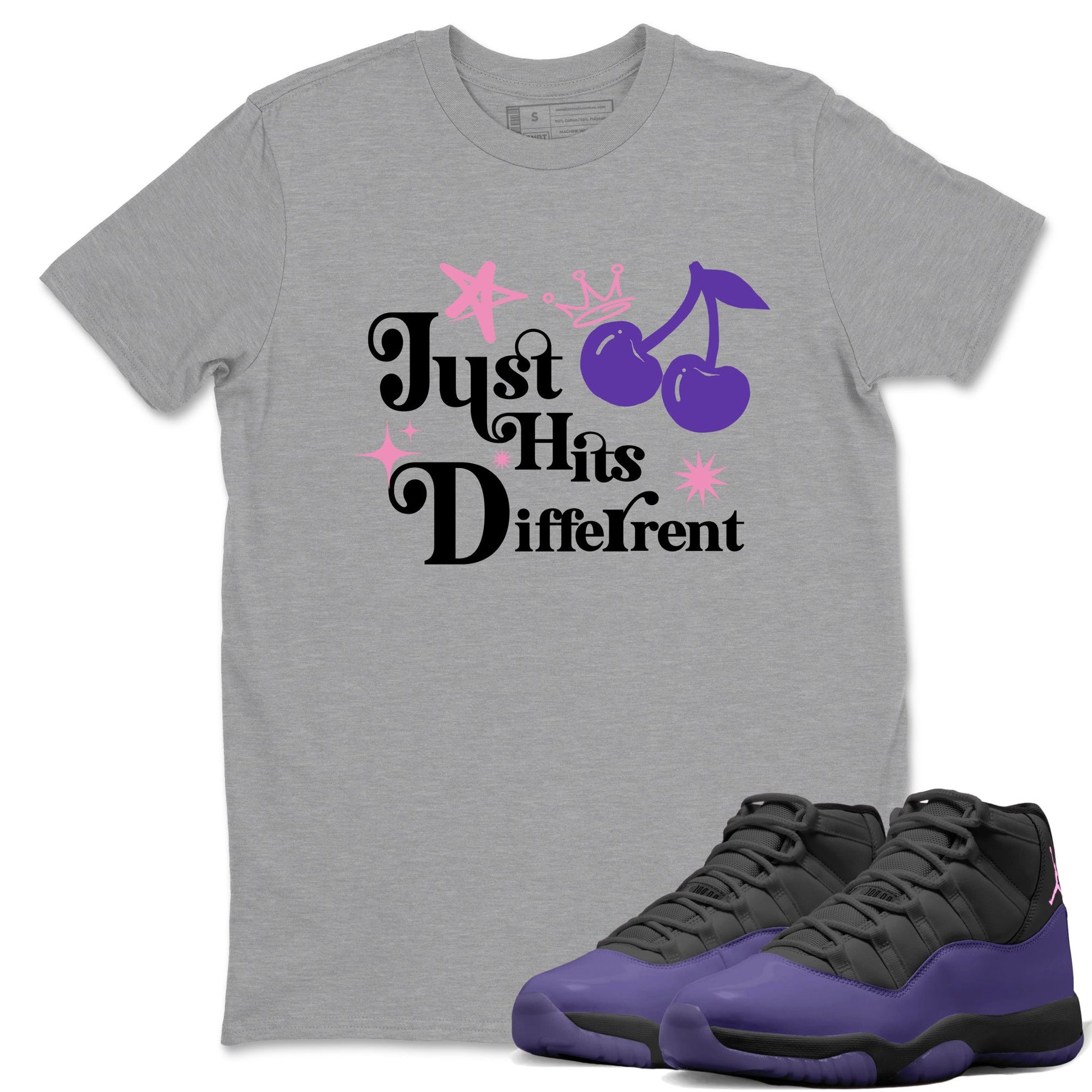 Sneaker match tees – Sneaker Tees To Match Air Jordan 11 Canyon Purple Shoes – Just Hits Different Tee Heather Grey 1