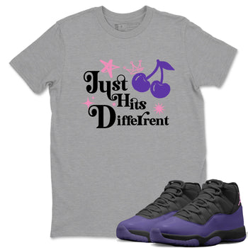 Sneaker match tees – Sneaker Tees To Match Air Jordan 11 Canyon Purple Shoes – Just Hits Different Tee Heather Grey 1