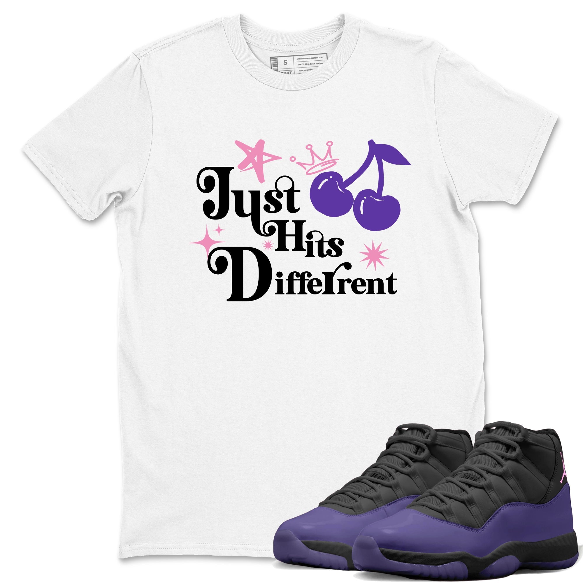 Sneaker match tees – Sneaker Tees To Match Air Jordan 11 Canyon Purple Shoes – Just Hits Different Tee White 1