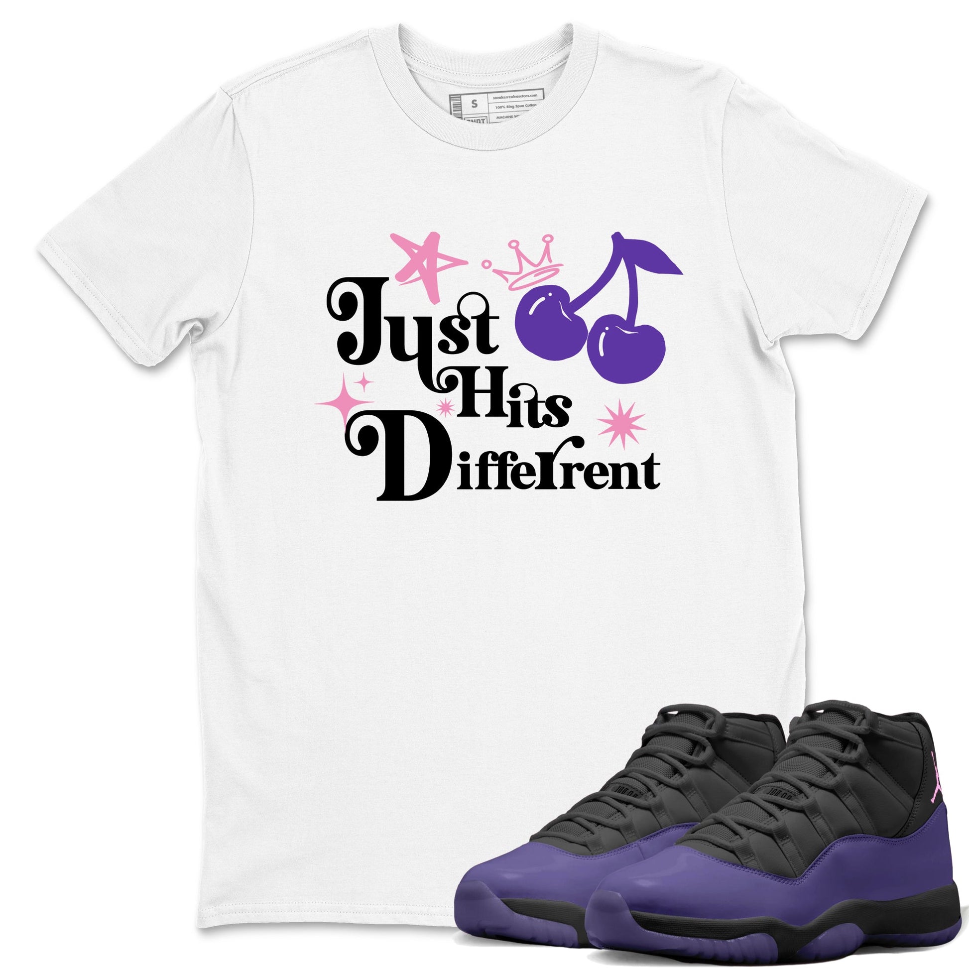 Sneaker match tees – Sneaker Tees To Match Air Jordan 11 Canyon Purple Shoes – Just Hits Different Tee White 1