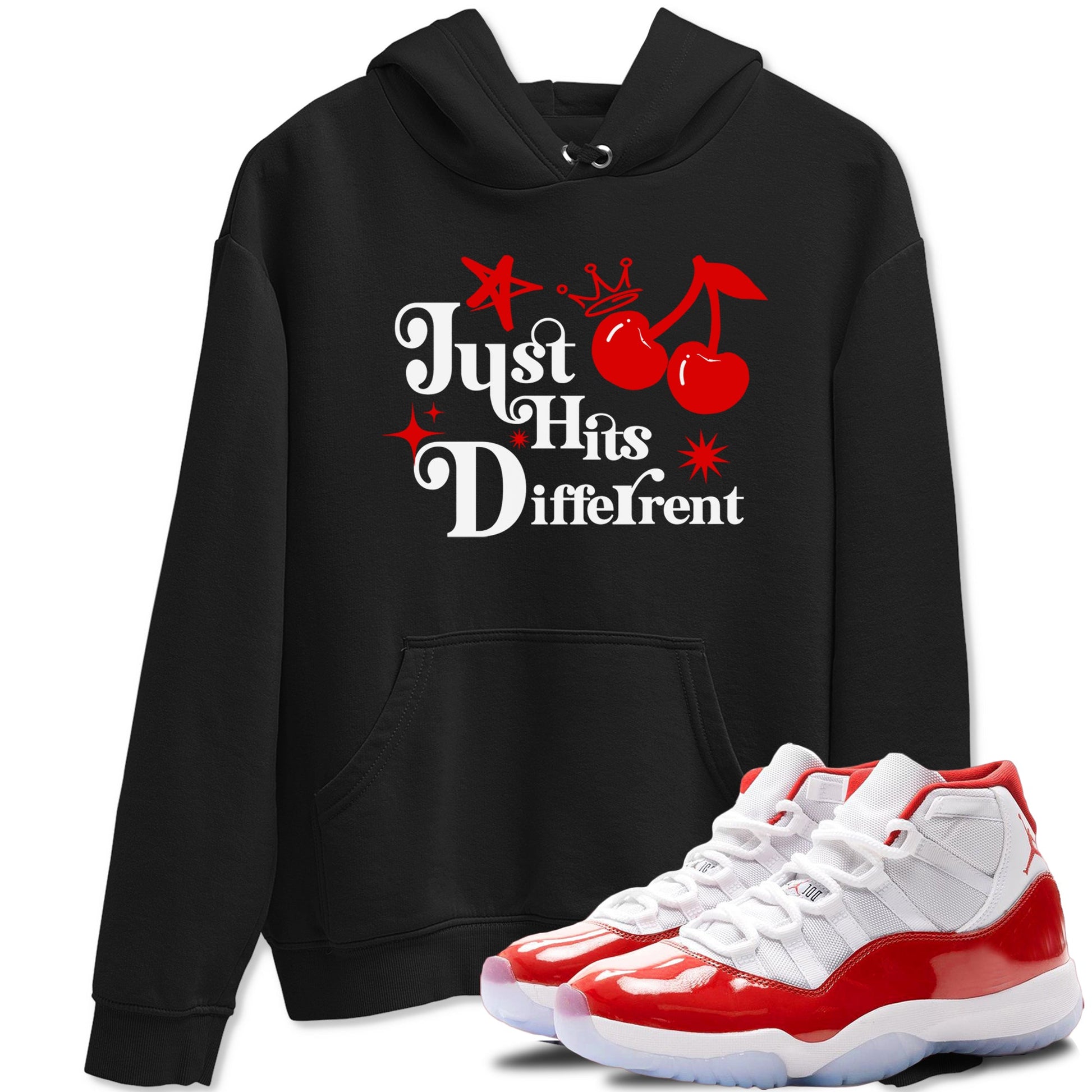 11s Cherry shirts to match jordans Just Hits Different sneaker match tees Air Jordan 11 Retro Cherry match shoes to clothes SNRT Sneaker Tees unisex cotton Black 1 shirts