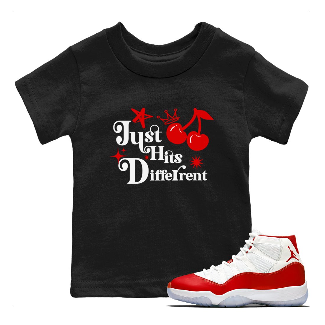 11s Cherry shirts to match jordans Just Hits Different sneaker match tees Air Jordan 11 Retro Cherry match shoes to clothes SNRT Sneaker Tees Youth Baby Black 1 tee