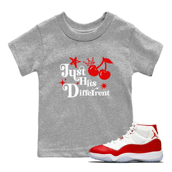 11s Cherry shirts to match jordans Just Hits Different sneaker match tees Air Jordan 11 Retro Cherry match shoes to clothes SNRT Sneaker Tees Youth Baby Heather Grey 1 tee